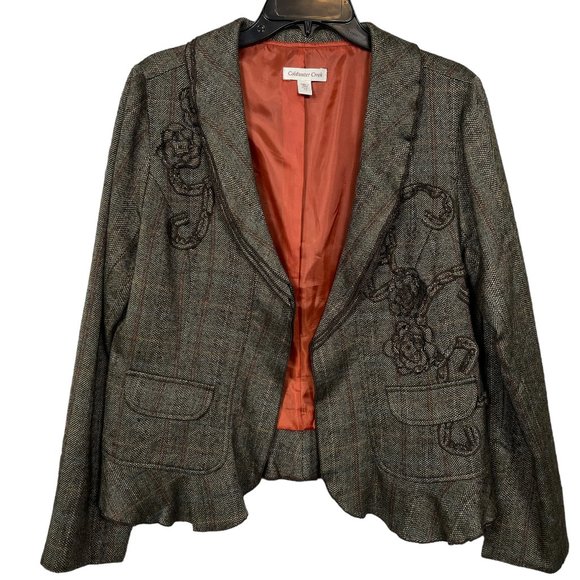 Coldwater Creek Jackets & Blazers - Coldwater Creek Blazer Womens 12 Brown Plaid Floral Open Front Stretch